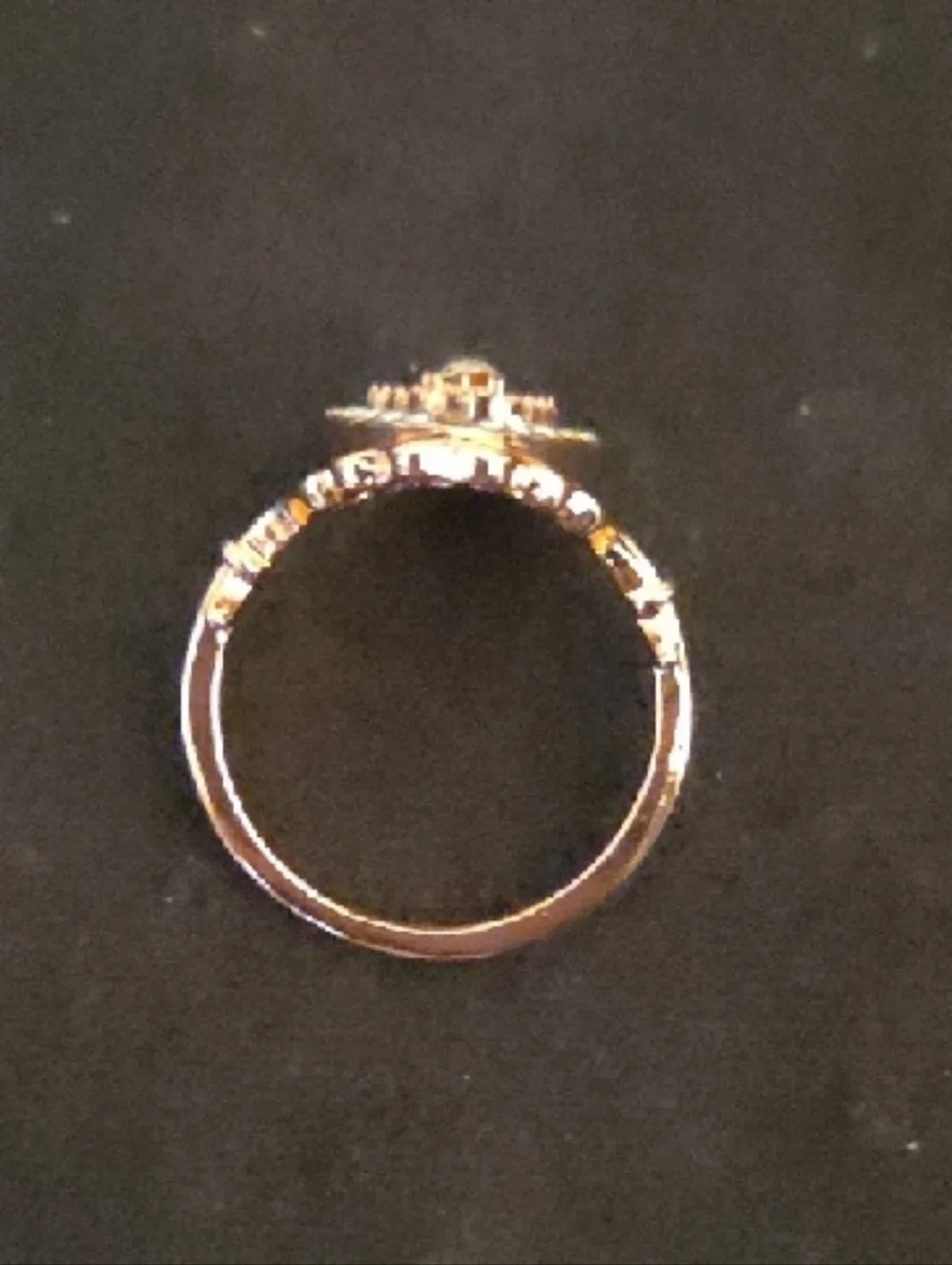 Delicate Gold-Tone Filigree Pink Resin Ring with Crystal Accents